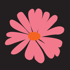 hand drawn vector illustration of pink flower isolated one black background