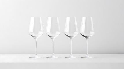 Fototapeta premium Four Elegant Champagne Flutes On White Surface Minimalist Still Life