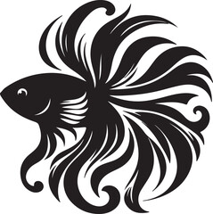 Ornate Black and White Betta Fish Silhouette