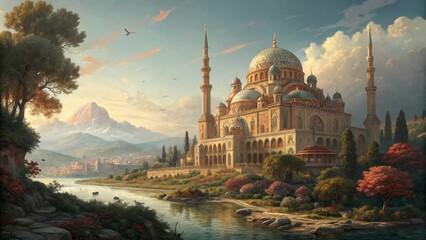 Obraz premium Best Ever Art Generated by AI - Landscape Muslim Architecture