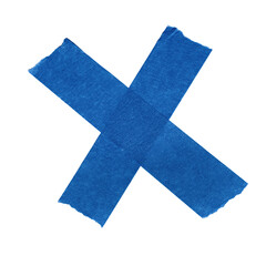 Blue Masking Tape Arranged in an X Shape on a Plain Transparent Background