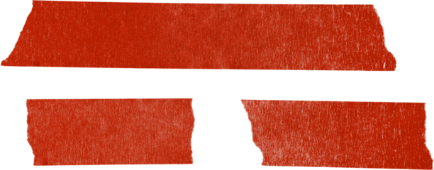 Red Textured Strips of Paper Arranged Randomly on a Transparent Background With Uneven Edges and Various Lengths