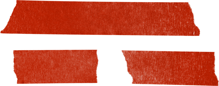 Red Textured Strips of Paper Arranged Randomly on a Transparent Background With Uneven Edges and Various Lengths