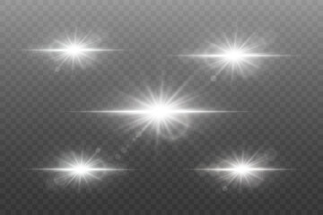 Set of realistic light glare and flash effects. On a transparent background