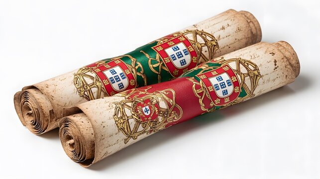 Two rolled documents with ribbons featuring coat of arms details. These documents exude an aura of historical significance and cultural heritage, conveying a sense of pride and tradition.
