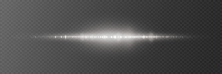 Horizontal white light flash effect. On a transparent background