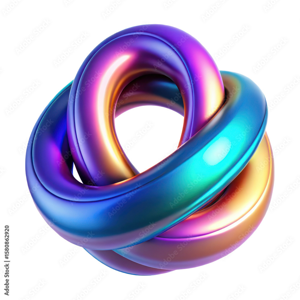 Fototapete abstract iridescent torus knot rendering colorful metallic design graphic art background 3d illustra