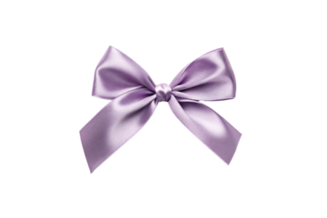 Traditional purple ribbon bow with flowing tails, symmetrical loops, elegant satin finish, decorative gift accent, isolated on a transparent background