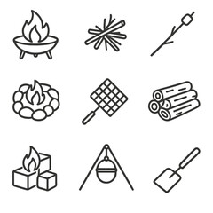 Fototapeta premium Firestarter grill firewood icons vector grate ring icon ember kindling campfire tools