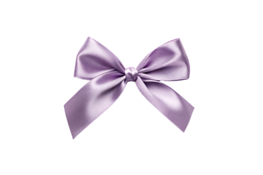 Traditional purple ribbon bow with flowing tails, symmetrical loops, elegant satin finish, decorative gift accent, isolated on a transparent background