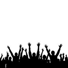 A modern clipart illustration, this image portrays a silhouette of people with raised hands, symbolizing unity, excitement, and lively festivities