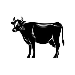 Obraz premium The modern design of this clipart illustration features a black silhouette of a dairy cow, with its udder and horns visible, symbolizing the rural farming and milk production industries