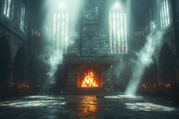 Fototapeta premium Eerie Yet Inviting Glow of a Medieval Castle Hearth