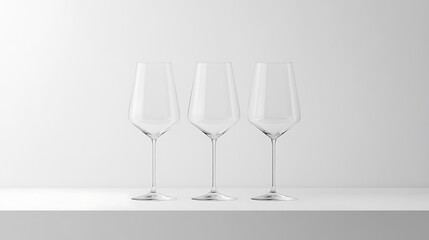 Fototapeta premium Three Empty Champagne Flute Glasses On Minimalist White Surface For Celebrations