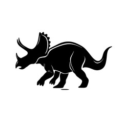 Isolated on a clean white background, a modern art illustration features the silhouette of a Triceratops in motion, walking