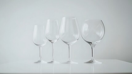 Fototapeta premium Elegant Arrangement Of Empty Wine Glasses On A Clean White Background