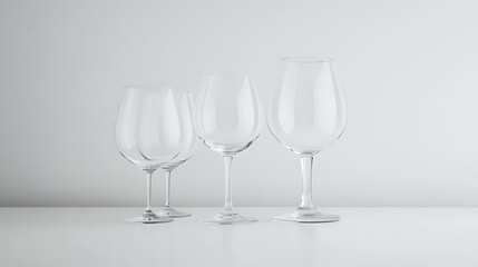 Fototapeta premium Elegant Wine Glasses On White Background Displaying Different Sizes And Shapes