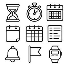 Bell vector agenda weekly time stopwatch watch icons priority icon management flag