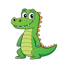Green cartoon crocodile with orange spikes and big eyes alligator reptile