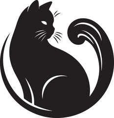Elegant Black Cat Silhouette in a Circular Design
