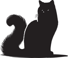 Elegant Black Cat Silhouette Against White Background
