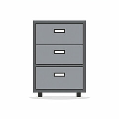 Minimalist gray filing cabinet with three drawers on white background. Ideal for office, archive, storage, or organization-related design projects.