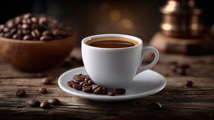 Fototapeta premium Classic white porcelain coffee cup and saucer set