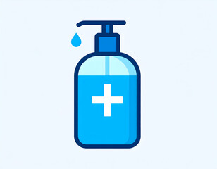 Vector illustration of a blue hand sanitizer bottle with a drop and medical cross symbol. Ideal for health, hygiene, and safety-related concepts.