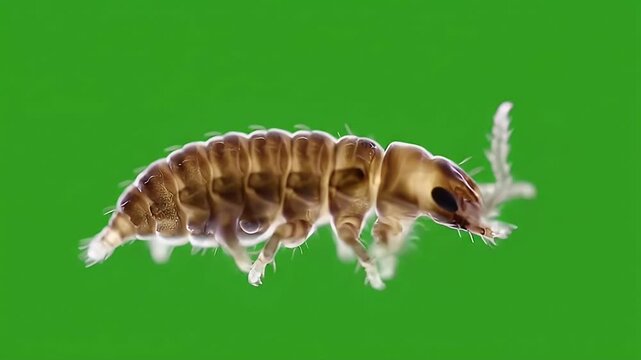 Springtail Macro: Tiny Insect on Green Background