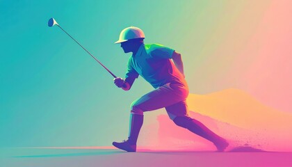 Dynamic Golfer in Motion with Abstract Colorful Background