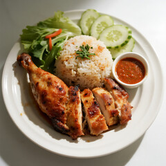 Traditional Malaysian Healthy Meal with Grilled Ayam Bakar and Nasi Ulam