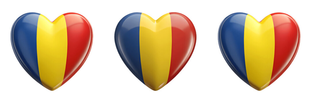 Set For hearts with the romanian flag isolated on transparent background