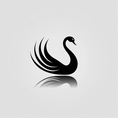 Fototapeta premium Silhouette of a swan in profile view, with a reflection