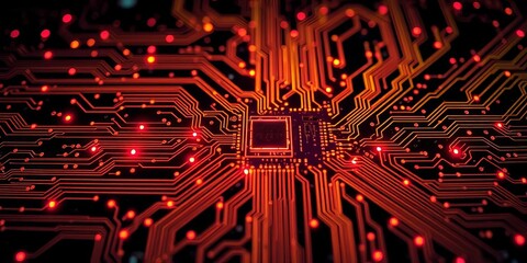 Abstract circuit board glowing in dark, tech background,  graphic,  energy