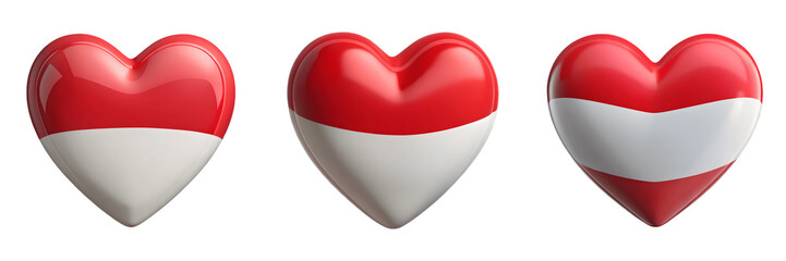 Set For hearts display the flags of indonesia and austria isolated on transparent background