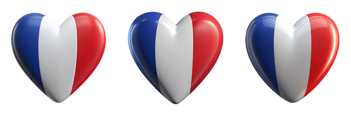 Set For french flag hearts isolated on transparent background