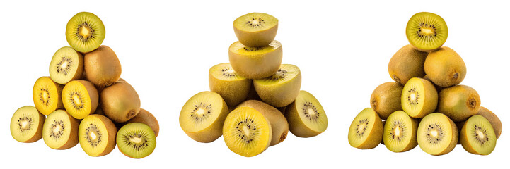 Set For pyramids of golden kiwis isolated on transparent background