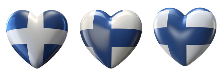 Set For finnish flag hearts isolated on transparent background