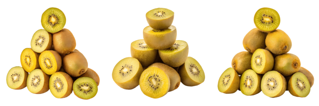 Set For pyramids of golden kiwis isolated on transparent background