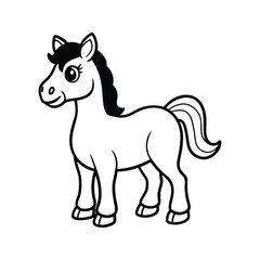 Playful cartoon horse with black mane and tail isolated on white black tail white background