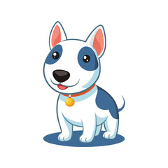 Playful white bull terrier dog with blue patches and bright eyes puppy cartoon