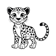 Spotted feline cub black and white cartoon cheetah