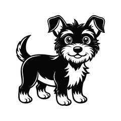 Adorable black and white cartoon dog with big eyes and fluffy fur puppy illustration