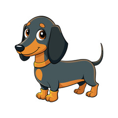 Adorable black and tan dachshund dog with orange accents and a happy expression cartoon