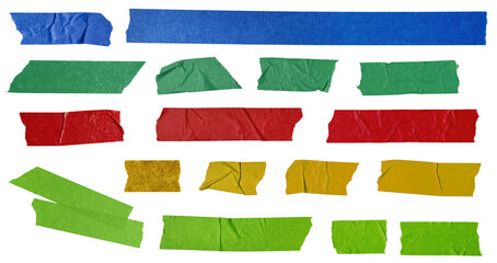 Assorted Colorful Adhesive Tape Strips Arranged on a Transparent Background for Crafting or...