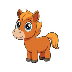 Adorable cartoon horse with bright blue eyes and orange mane animal cute