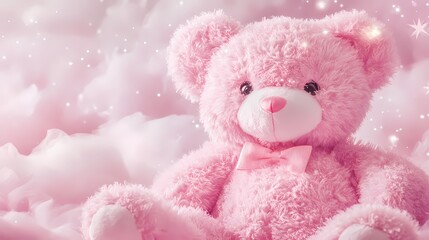 Fototapeta premium Pink teddy bear in a bubble bath