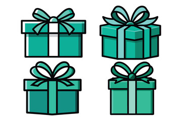  Gift box with ribbon, solid turquoise color, clean vector style eps