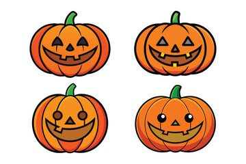 Halloween pumpkin lantern with carved smiling face, solid orange color eps