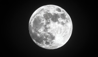 Obraz premium Full moon, high-contrast, grayscale. Detailed lunar surface